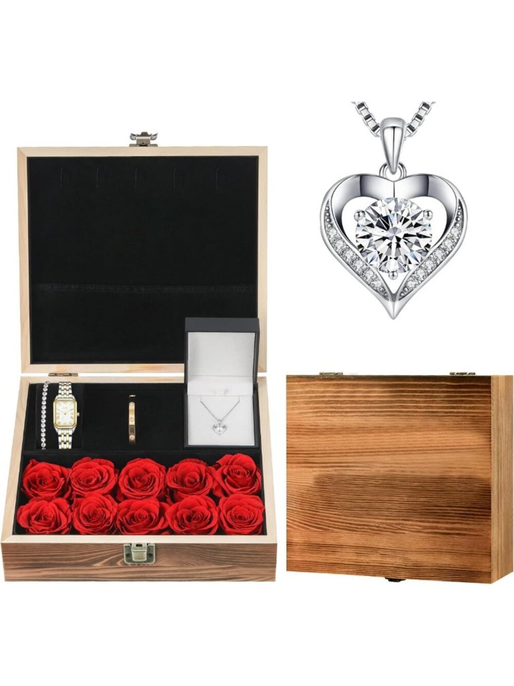 Stylish Jewelry Set for Women: 925 Silver Necklace, Gold Watch & Bangle